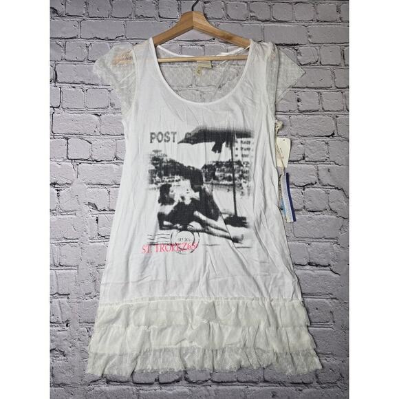 Voyage Mediterranean St Tropez Graphic Print Lace Detail Cover Up Dress Size Sm